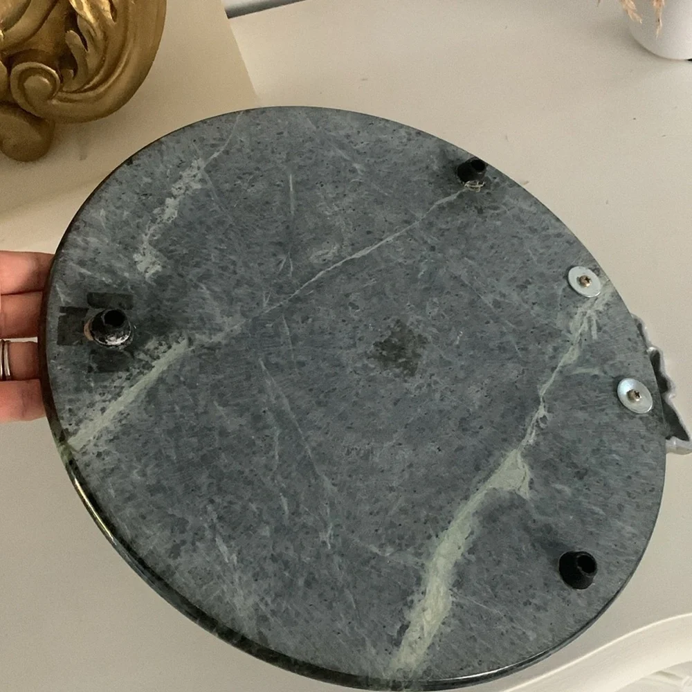 Green marble‎ round tray grapevine details home decor coffee table vintage